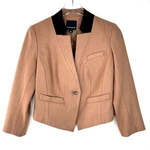 Trouve Blazer Jacket Single Button Cropped Wool Blend Tan Black Notched SMALL